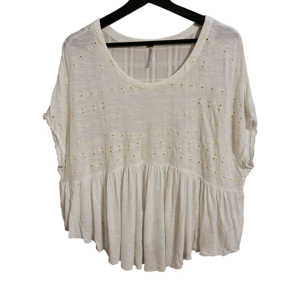 Free People White Eyelet Boho Blouse